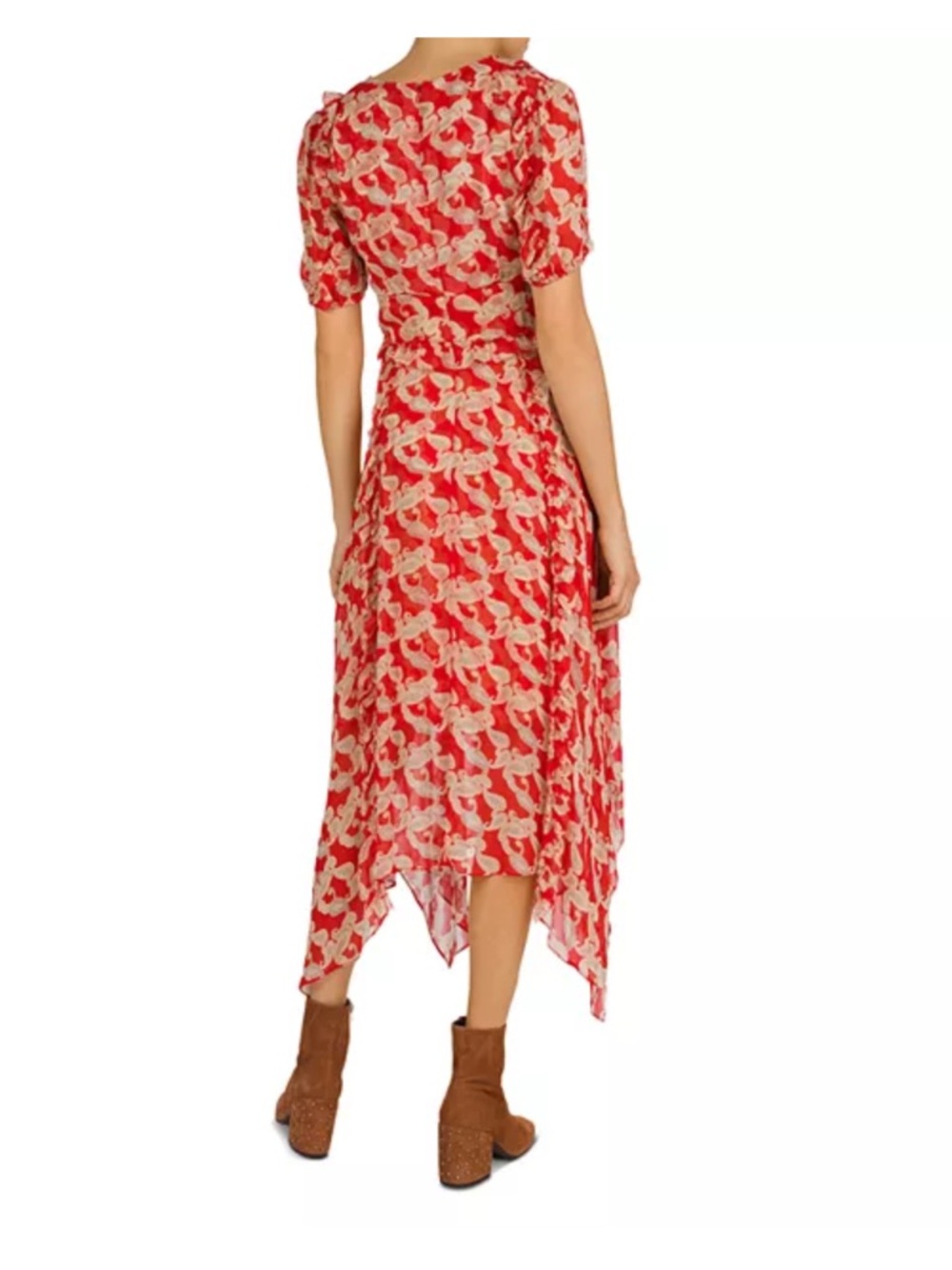 Kooples Red Paisley Volute Asymmetric Midi Dress Size 1 - Picture 6 of 10